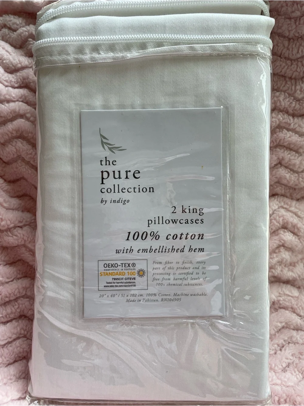 100% Cotton Embellished Hem King Pillowcases - White